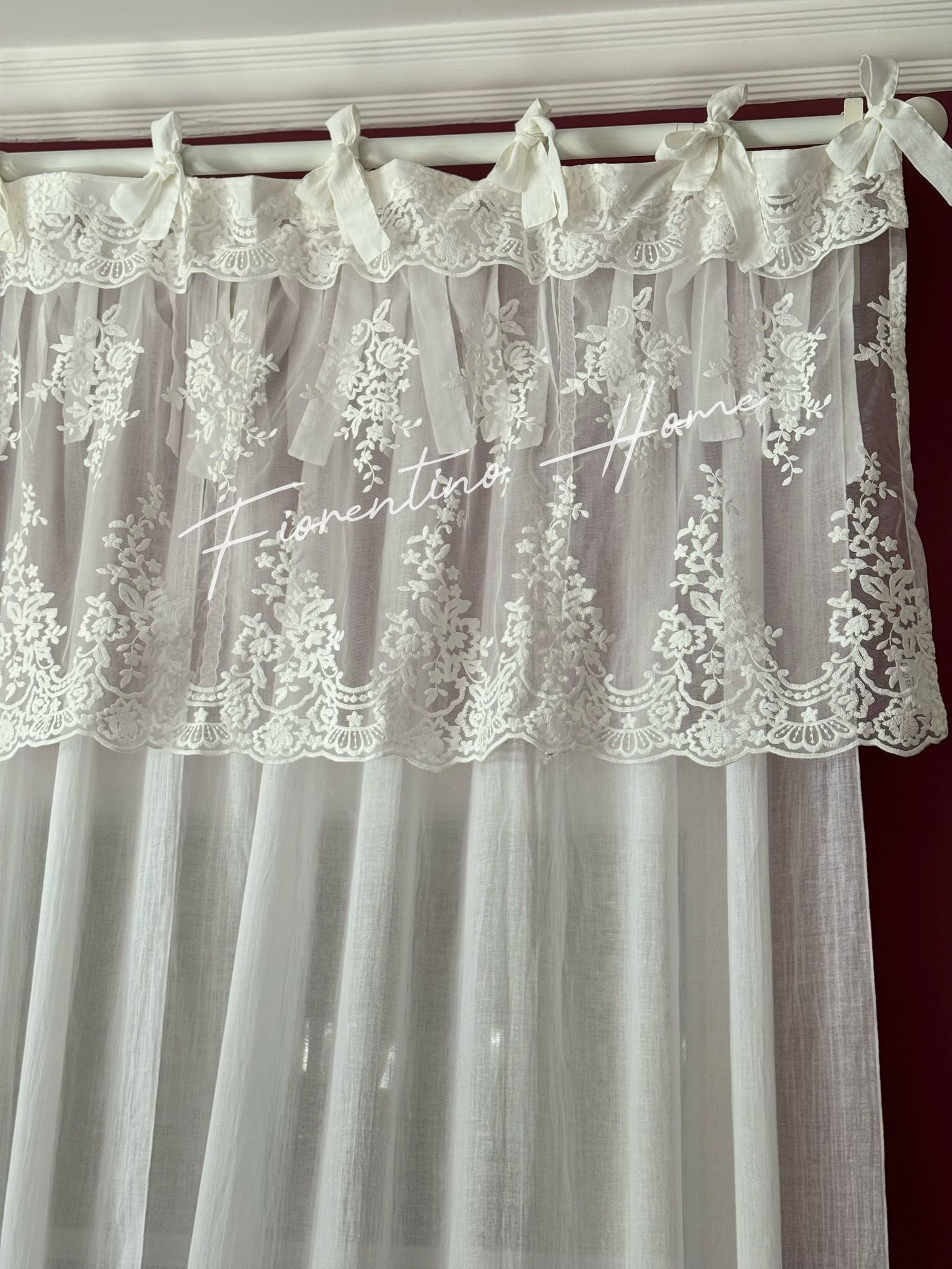 Mantovana sartoriale pizzo Royal c/coulisse bianco naturale - 150x60 cm - Charme Home Textile